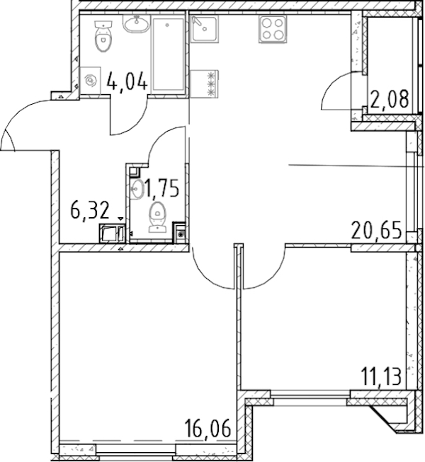 2-комнатная квартира 59.95 м², 16/17 эт., ЖК «Город Первых»
